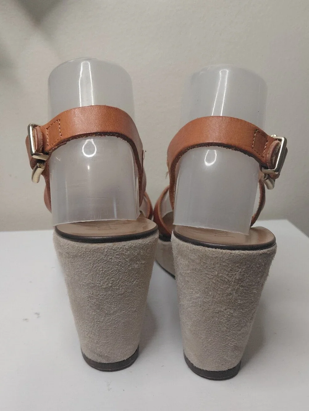 J. Crew Strappy Cognac Leather Wedge Sandals Women's size 8